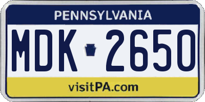 PA license plate MDK2650