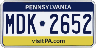 PA license plate MDK2652