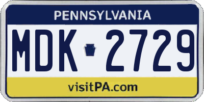 PA license plate MDK2729