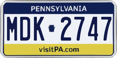 PA license plate MDK2747