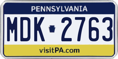 PA license plate MDK2763