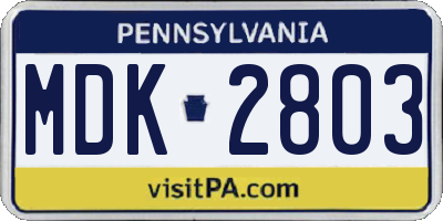 PA license plate MDK2803