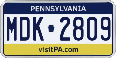 PA license plate MDK2809