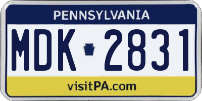 PA license plate MDK2831