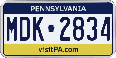 PA license plate MDK2834