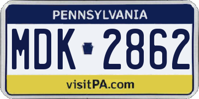 PA license plate MDK2862