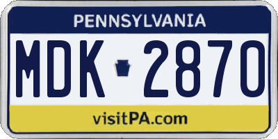 PA license plate MDK2870