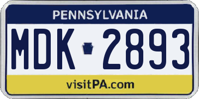 PA license plate MDK2893
