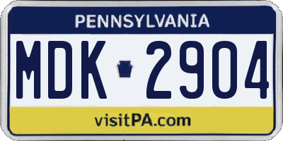 PA license plate MDK2904