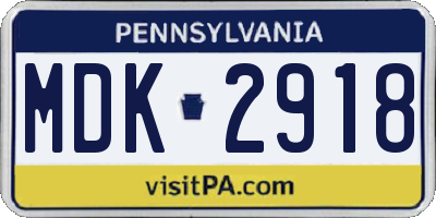 PA license plate MDK2918