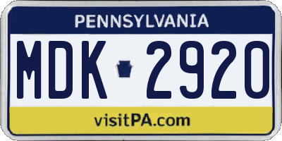 PA license plate MDK2920