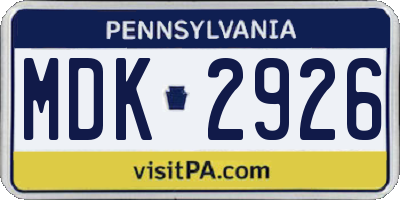PA license plate MDK2926