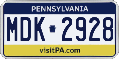 PA license plate MDK2928