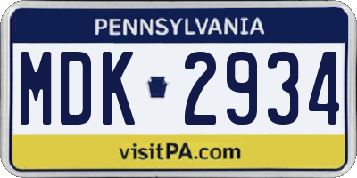 PA license plate MDK2934