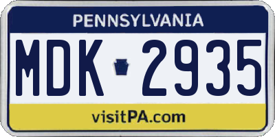 PA license plate MDK2935