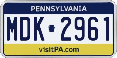 PA license plate MDK2961