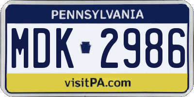 PA license plate MDK2986