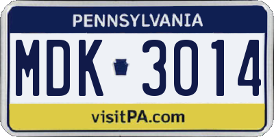 PA license plate MDK3014