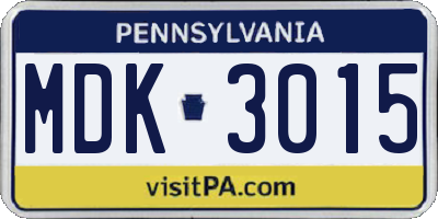 PA license plate MDK3015