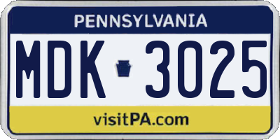 PA license plate MDK3025