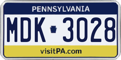 PA license plate MDK3028