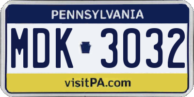PA license plate MDK3032
