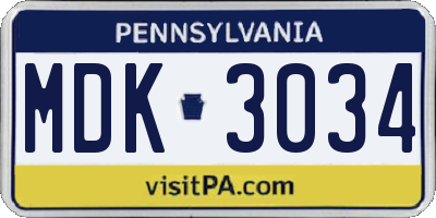 PA license plate MDK3034