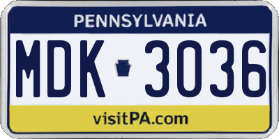 PA license plate MDK3036