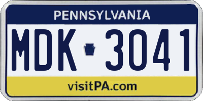PA license plate MDK3041