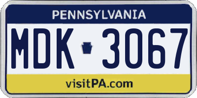 PA license plate MDK3067