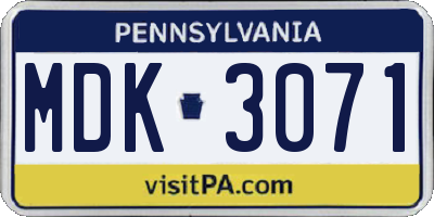 PA license plate MDK3071