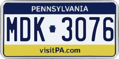 PA license plate MDK3076