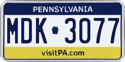 PA license plate MDK3077