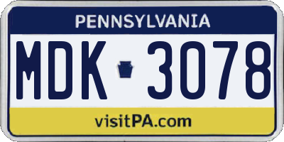 PA license plate MDK3078