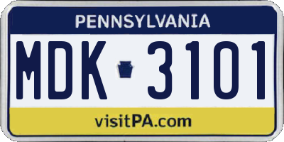 PA license plate MDK3101