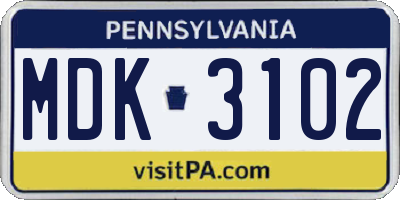 PA license plate MDK3102