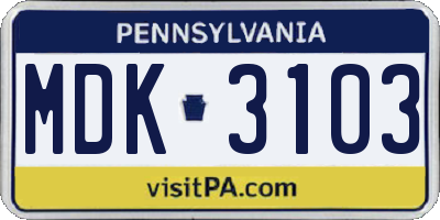 PA license plate MDK3103