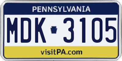PA license plate MDK3105