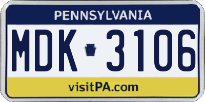 PA license plate MDK3106