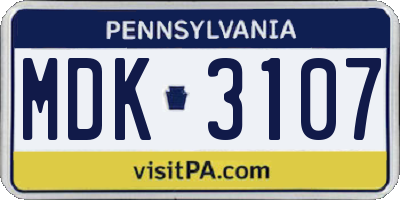 PA license plate MDK3107