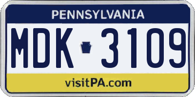 PA license plate MDK3109