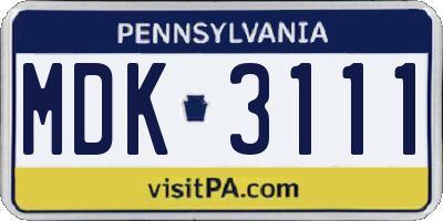 PA license plate MDK3111