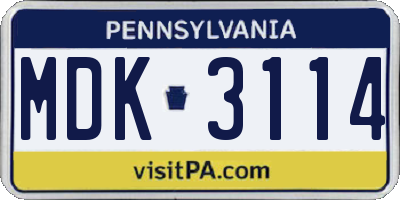 PA license plate MDK3114