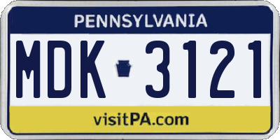 PA license plate MDK3121