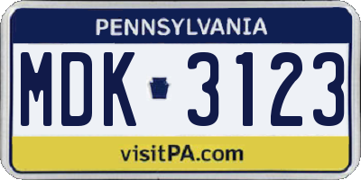 PA license plate MDK3123