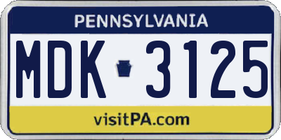 PA license plate MDK3125