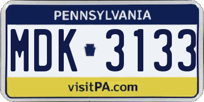 PA license plate MDK3133