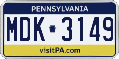 PA license plate MDK3149