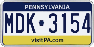 PA license plate MDK3154