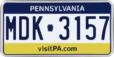 PA license plate MDK3157